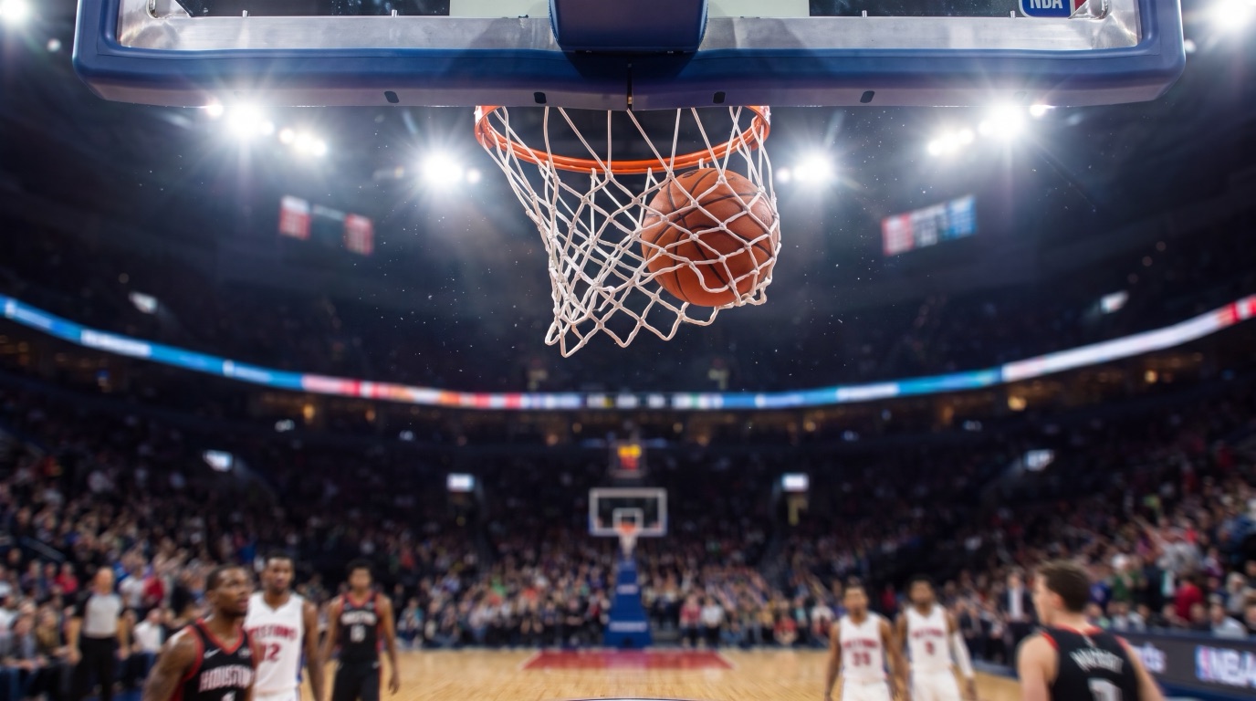 Balon entra al aro de baloncesto, ejemplo de apuestas altas y bajas de puntos