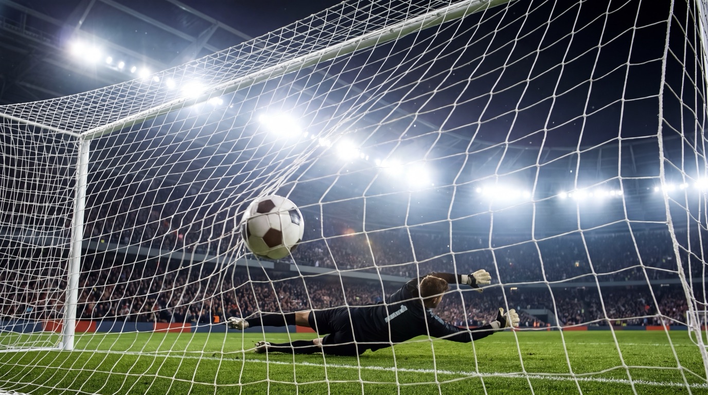 Balon cruza la linea de gol, ejemplo de apuestas altas y bajas de goles