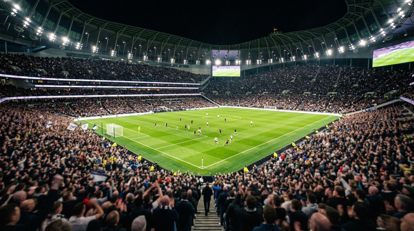 Estadio inglés lleno de noche, apuestas de Premier League