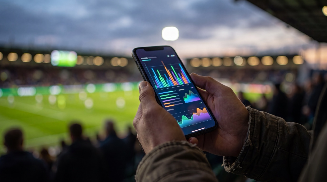 Persona revisa los momios de la Liga MX en su celular dentro del estadio