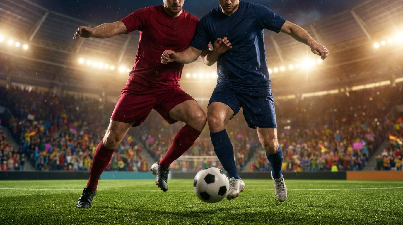 Duelo entre un jugador de rojo (Toluca) y uno de azul (Cruz Azul) en el Campeón de Campeones 2026