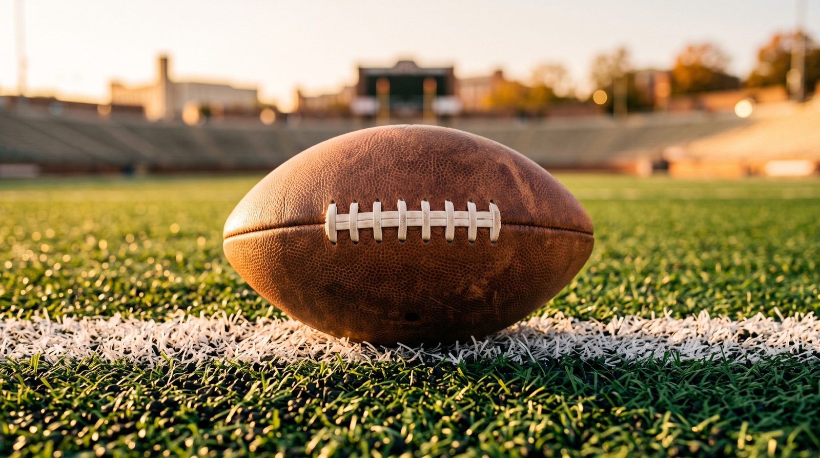 Balón de futbol americano sobre la yarda en un estadio de la NFL