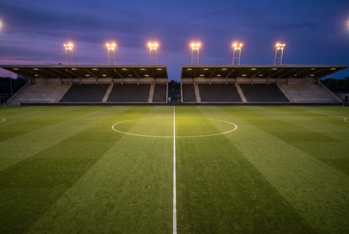 Cancha de futbol iluminada y simetrica antes del Necaxa vs Cruz Azul