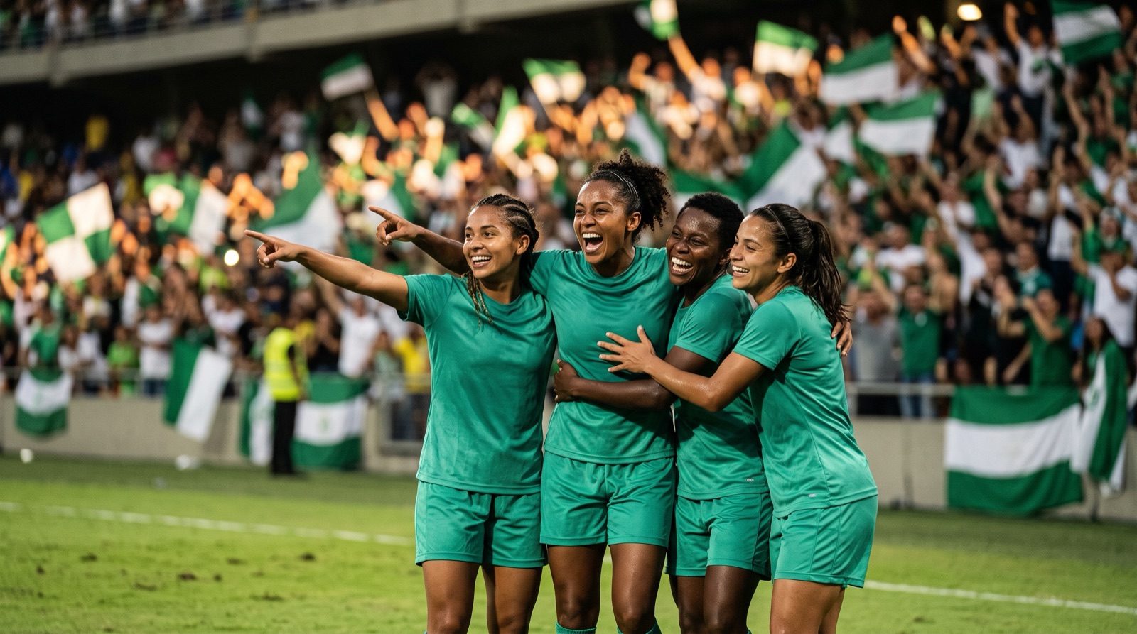Jugadoras de la Liga MX Femenil celebrando un gol