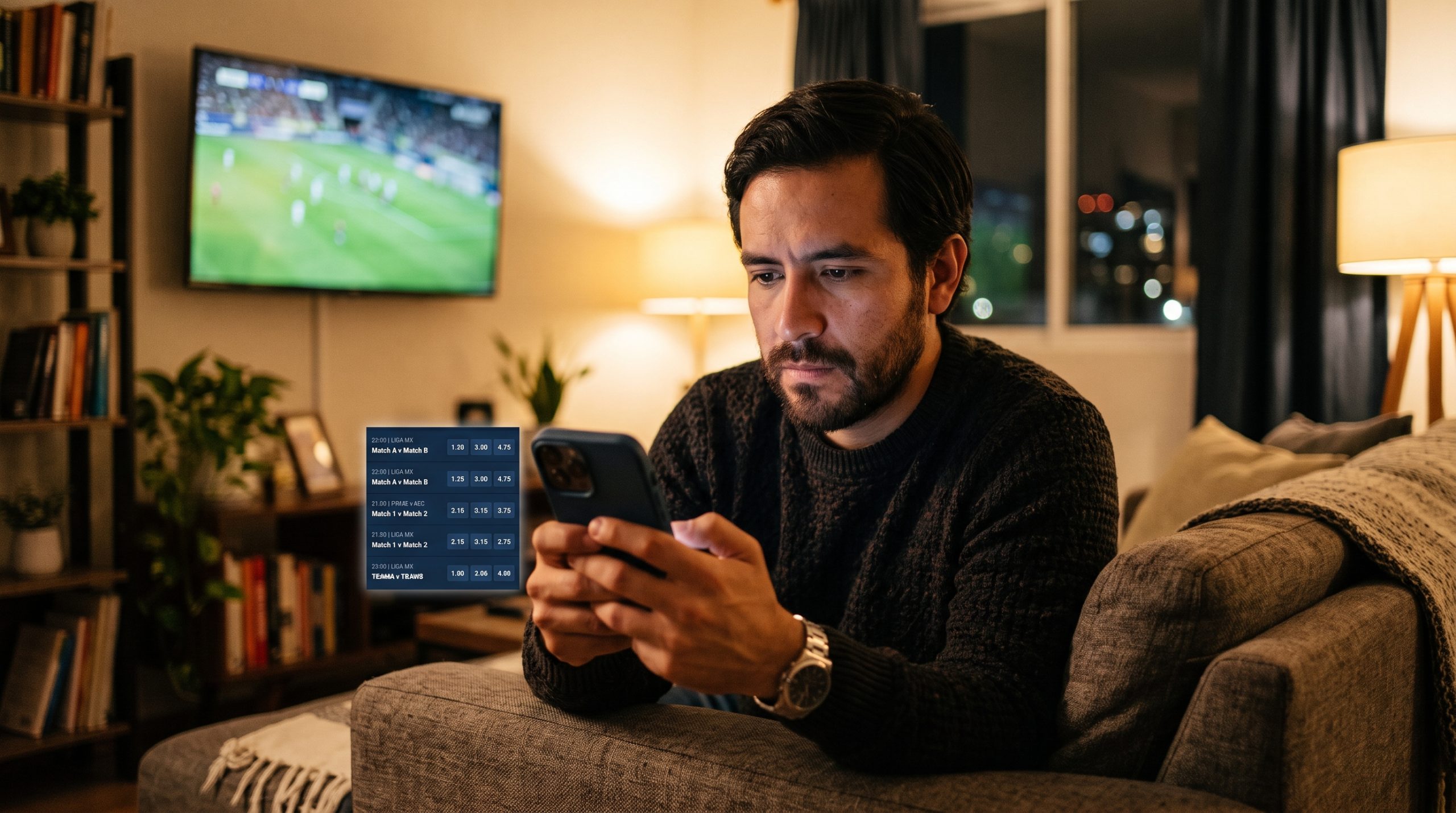 Apostar desde el celular mientras se ve un partido en casa