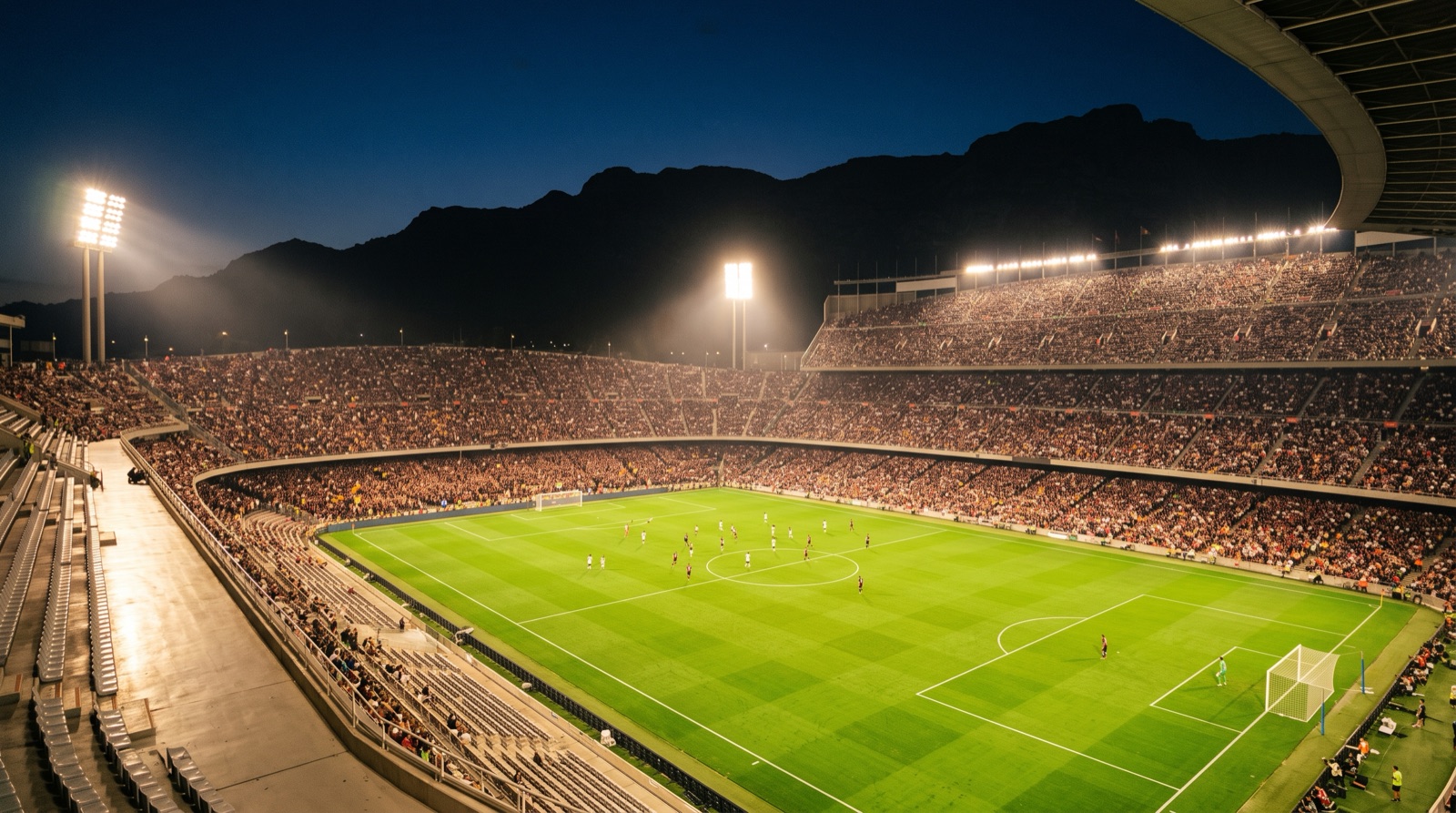 Estadio de la Liga MX lleno durante un partido nocturno