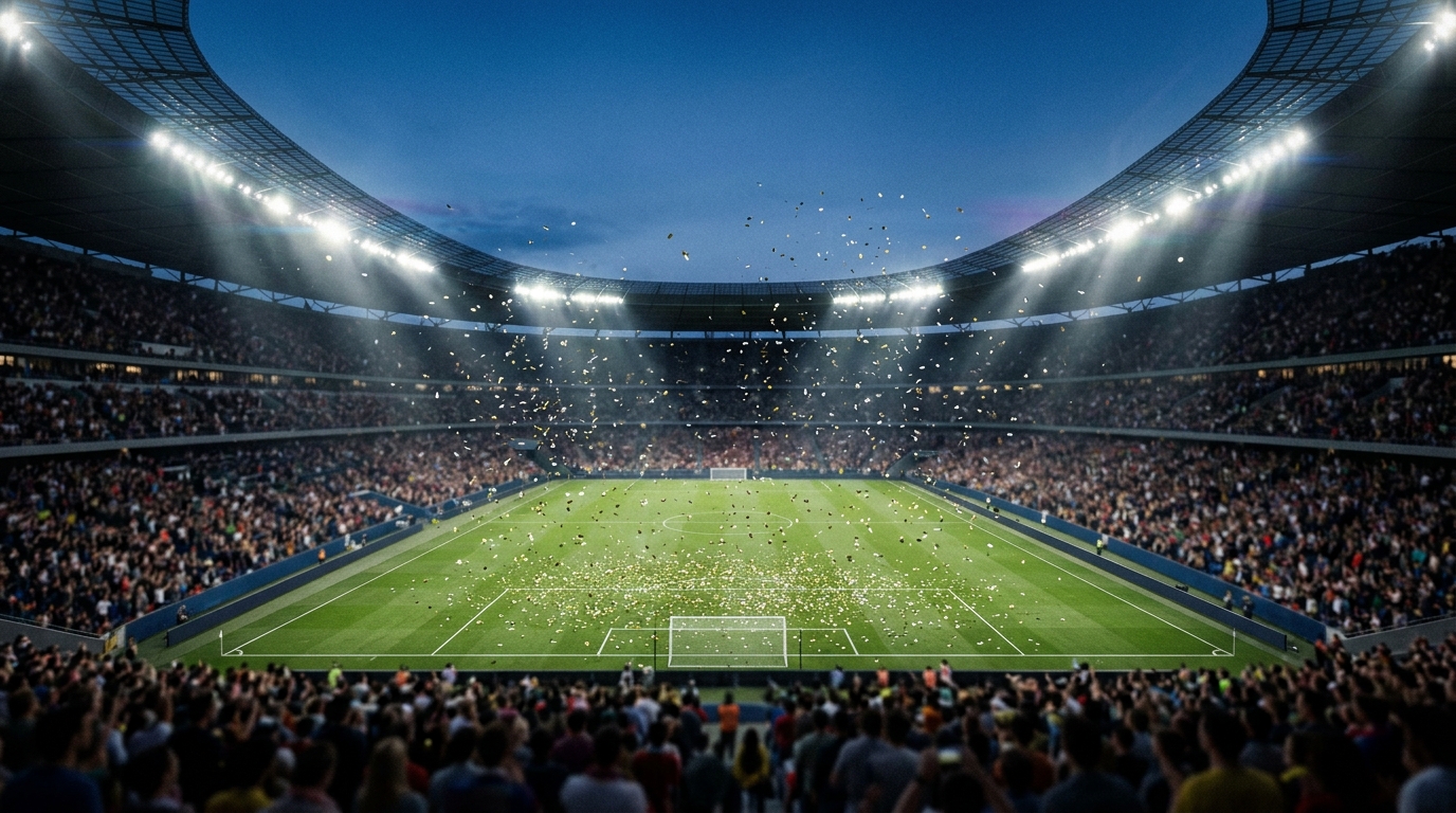 Estadio lleno con confeti cayendo tras la final del Mundial 2026