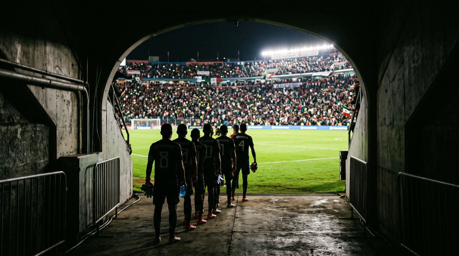Jugadores salen del tunel a la cancha antes de un partido de liguilla