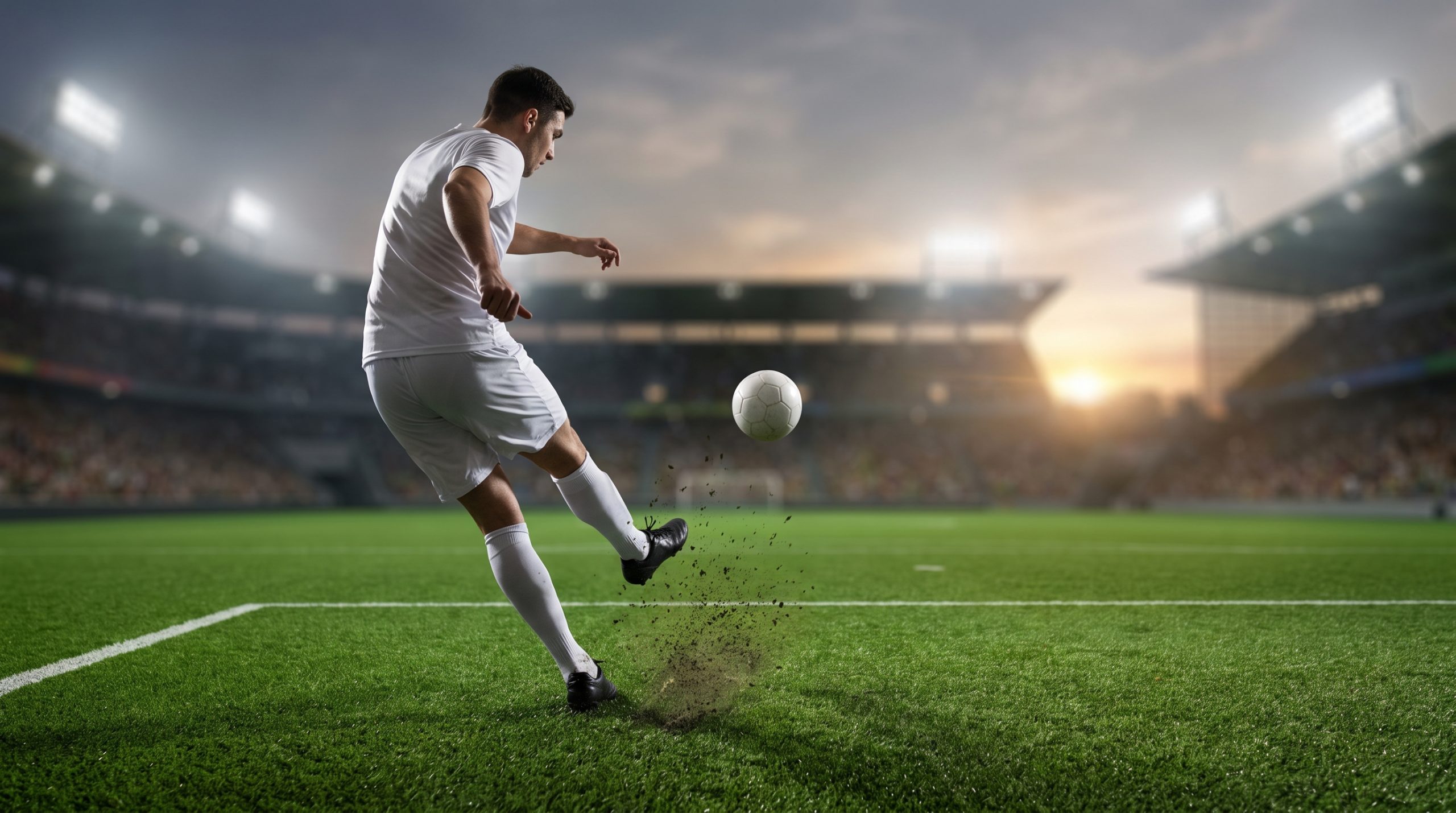Delantero remata a gol desde la frontera del area en un estadio de futbol