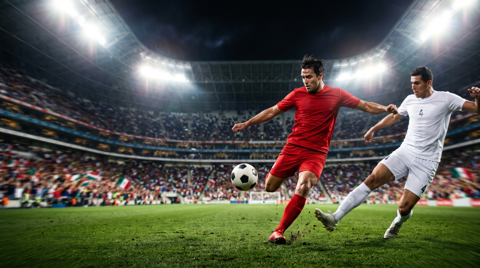 Partido de futbol nocturno en un estadio lleno